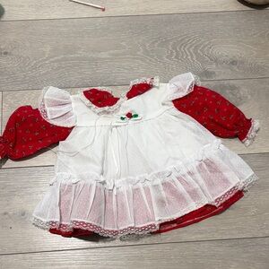 Girls Red and White Holiday Costume Dress with Cherry Detail
